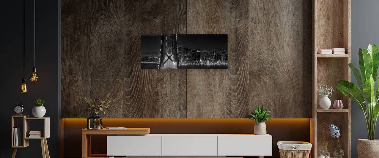sf bay bridge twin peaks night  panoramic 2885 Hi by Black And White