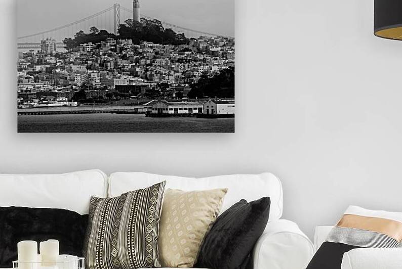 telegraph hill coit tower bay bridge  horizontal by Black And White