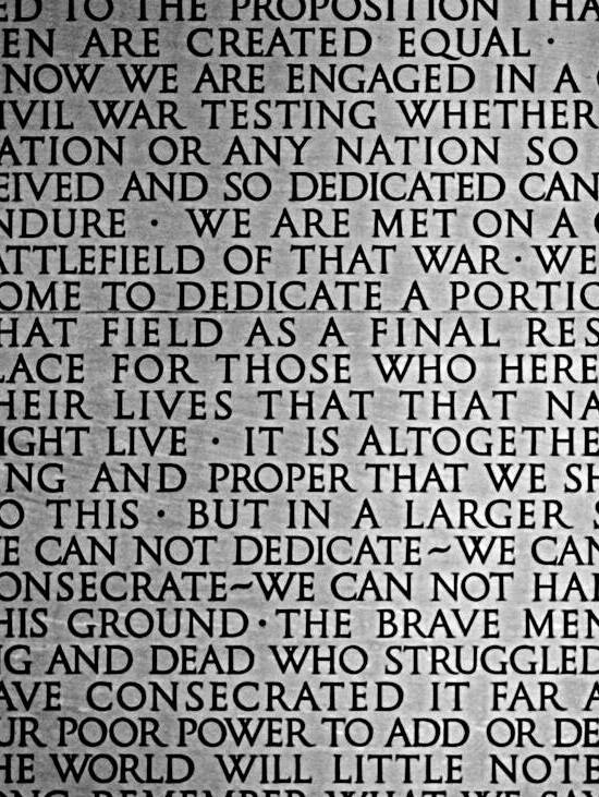 gettysburg address in lincoln memorial  vertical by Black And White