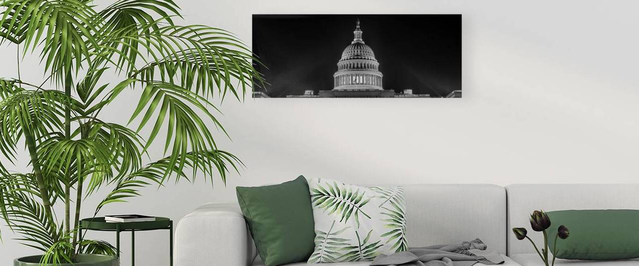united states capitol building at night  panorami by Black And White