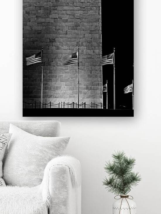 us flags washington monument at night  vertical 2 by Black And White