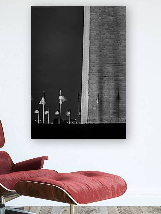 us flags around washington monument  vertical 413 by Black And White