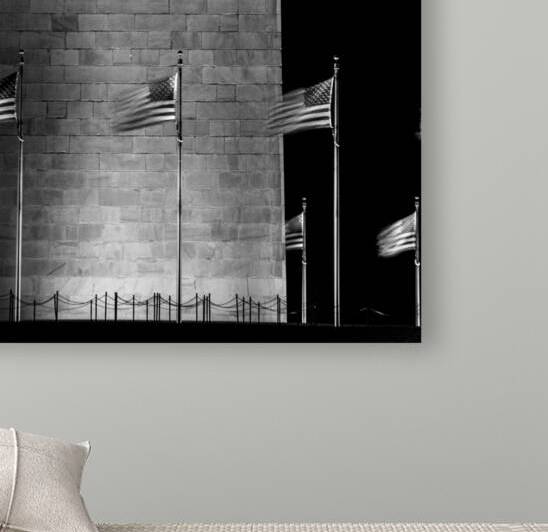 us flags washington monument at night  square 252 by Black And White