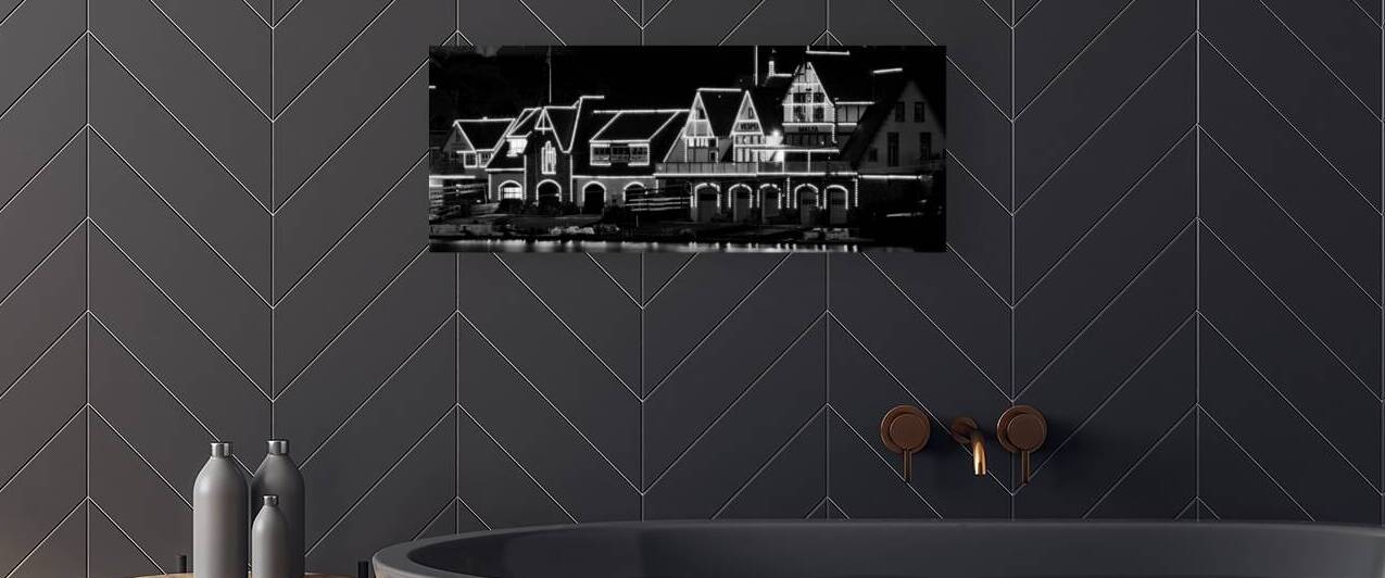 boathouse row at night malta row club  panoramic by Black And White