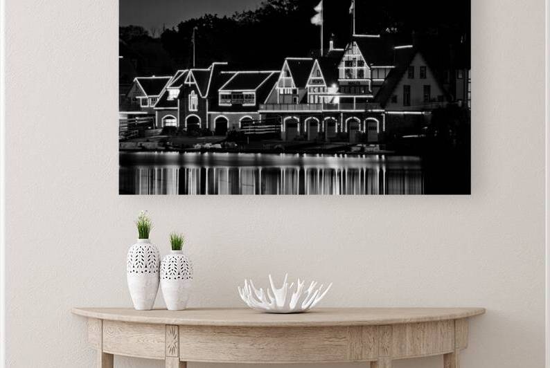 boathouse row at night malta row club  horizontal by Black And White