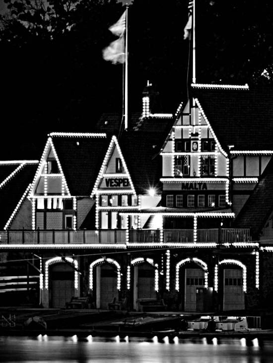 boathouse row at night malta row club  vertical 9 by Black And White