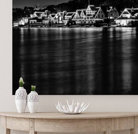 boathouse row on schuylkill river at night  squar by Black And White