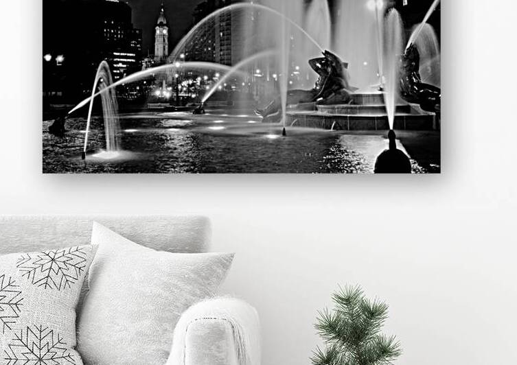 logan square fountain at night  horizontal 472 No by Black And White