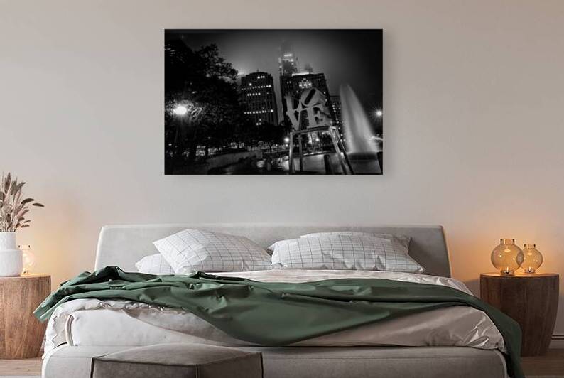 love sculpture with comcast tower  horizontal 990 by Black And White