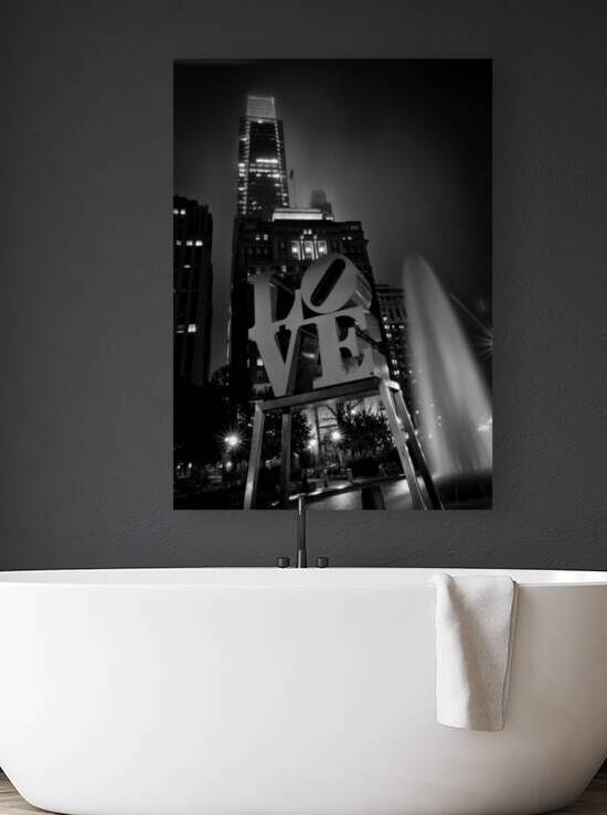 love sculpture with comcast tower  vertical 990 L by Black And White