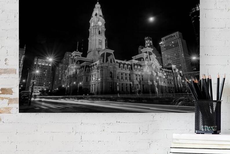 philadelphia city hall at night JFK plaza  horizo by Black And White