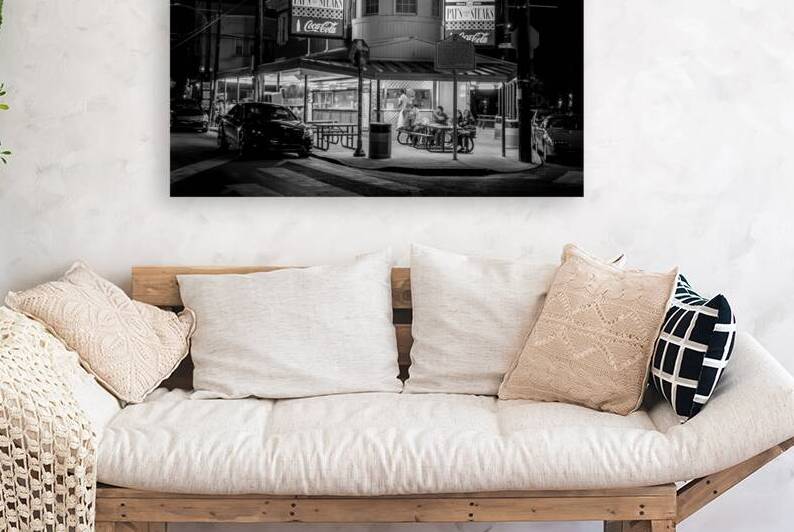 pats steaks at night  horizontal 2252 Steakp 13k. by Black And White