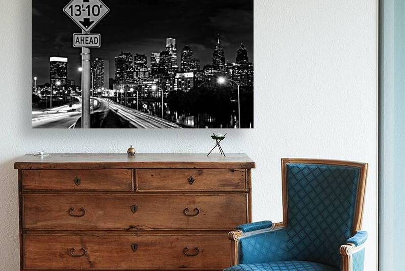 philly skyline over i76 at night  horizontal 979 by Black And White