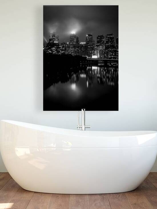 philly city skyline at night foggy  vertical 2259 Reproduction