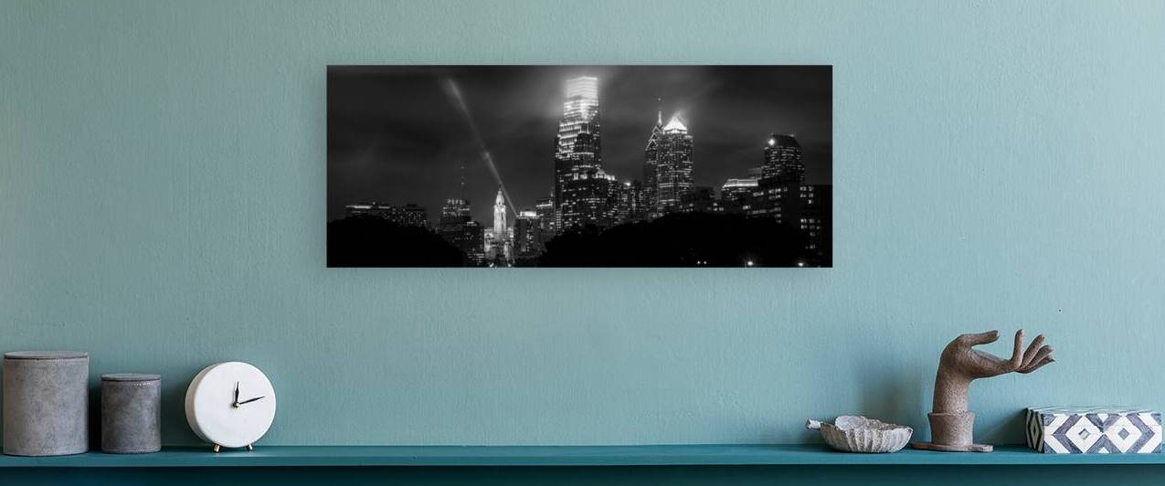 philadelphia skyline at night from art museum  pa by Black And White