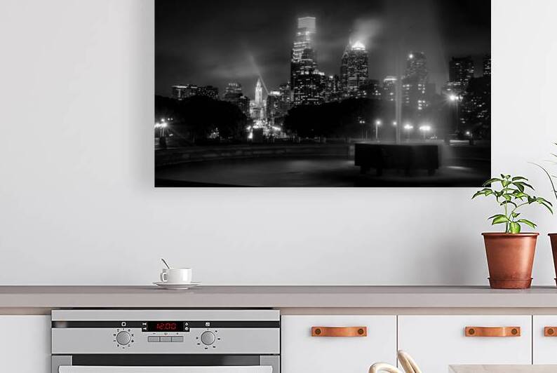 philadelphia skyline from art museum at night  ho by Black And White
