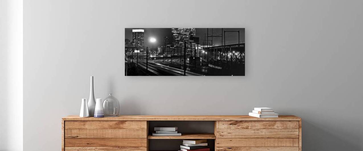 train entering 30th street station  panoramic 980 by Black And White