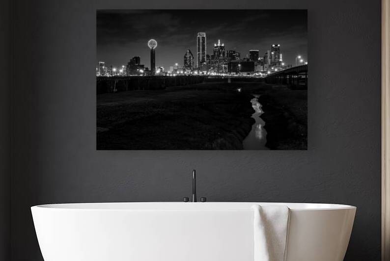 dallas tx skyline trinity river floodplain  horiz by Black And White