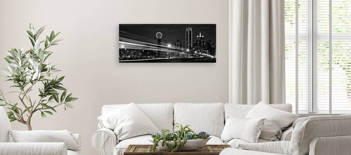 dallas skyline at night  panoramic 2116 Bus 13k.j by Black And White