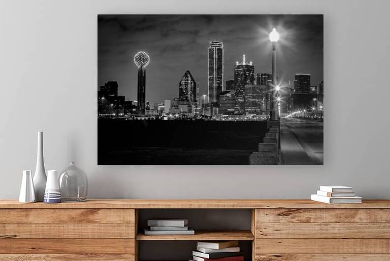 dallas texas skyline at night  horizontal 3312 Fo by Black And White