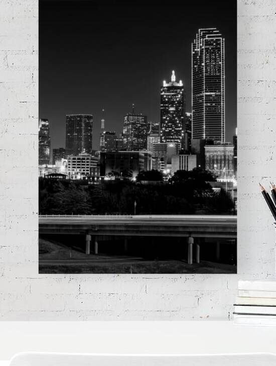 downtown dallas skyline stemmons expressway  vert by Black And White