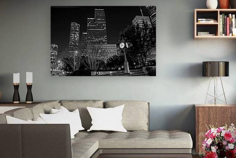 downtown houston sweeney clock  horizontal 3281 S by Black And White