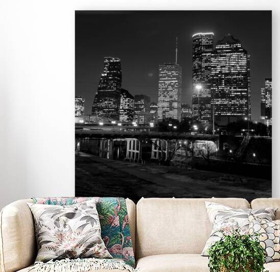 houston skyline at night  square 917 Allen 13k.jp by Black And White