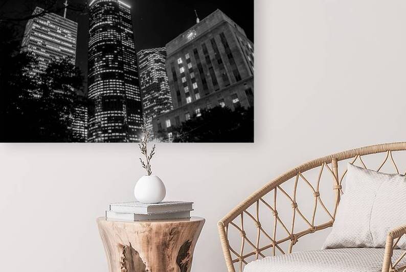 shell building and houston city hall at night  ho by Black And White