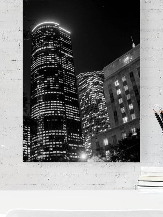 shell building and houston city hall at night  ve by Black And White