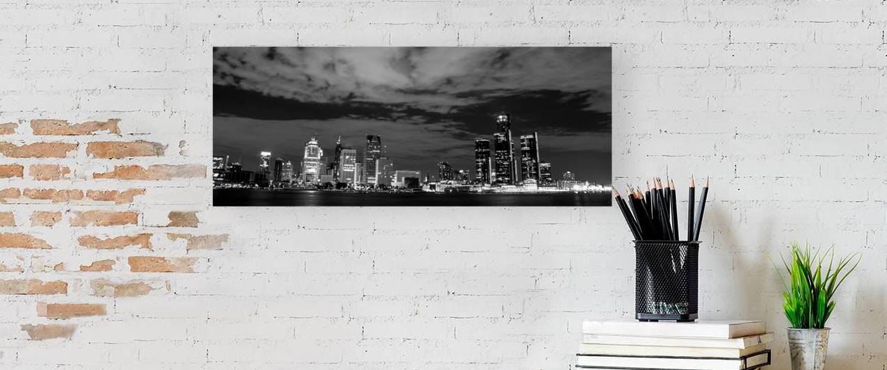 detroit skyline at night  panoramic 559 Motown 13 by Black And White