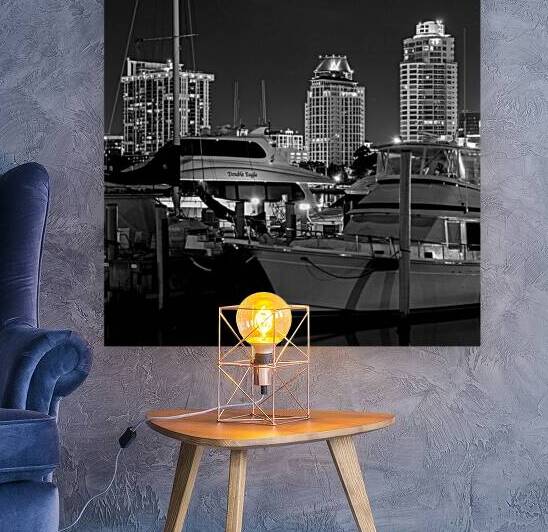 st pete skyline and marina night  square 3010 Dou by Black And White
