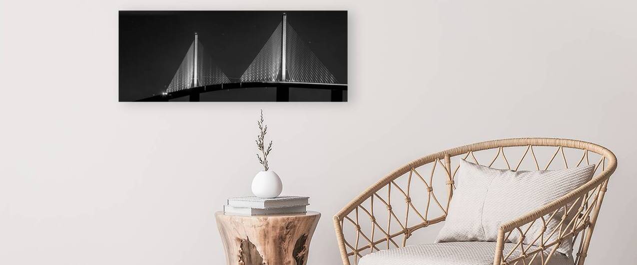 sunshine skyway bridge at night  panoramic 3011 G by Black And White