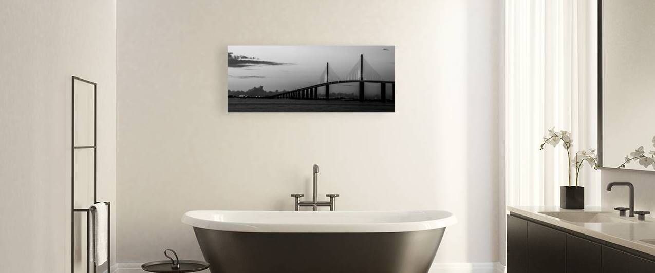 sunshine skyway bridge over tampa bay at dusk  pa by Black And White