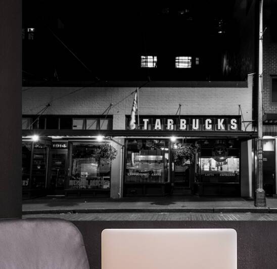 original starbucks at night  square 2678 Bux 13k. Reproduction