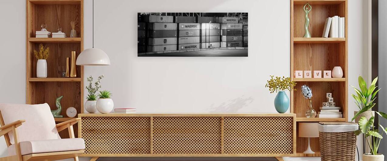 maersk shipping containers at night  panoramic 26 by Black And White