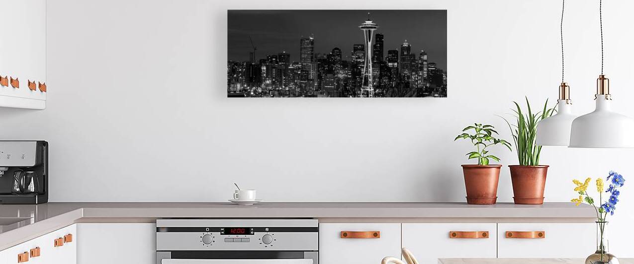 downtown seattle skyline at night  panoramic 2691 by Black And White