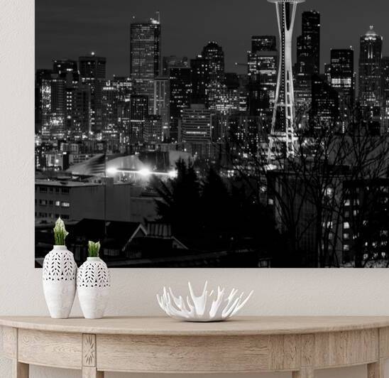 downtown seattle skyline at night  square 2691 Ke by Black And White