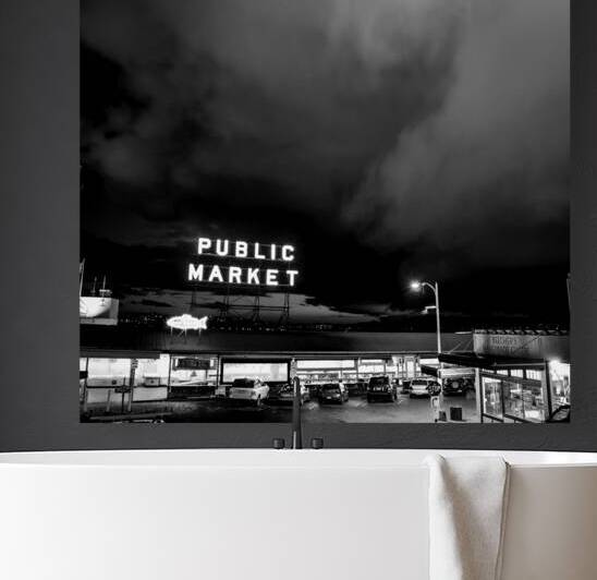 seattle public market sign  square 293 Beechers 1 by Black And White
