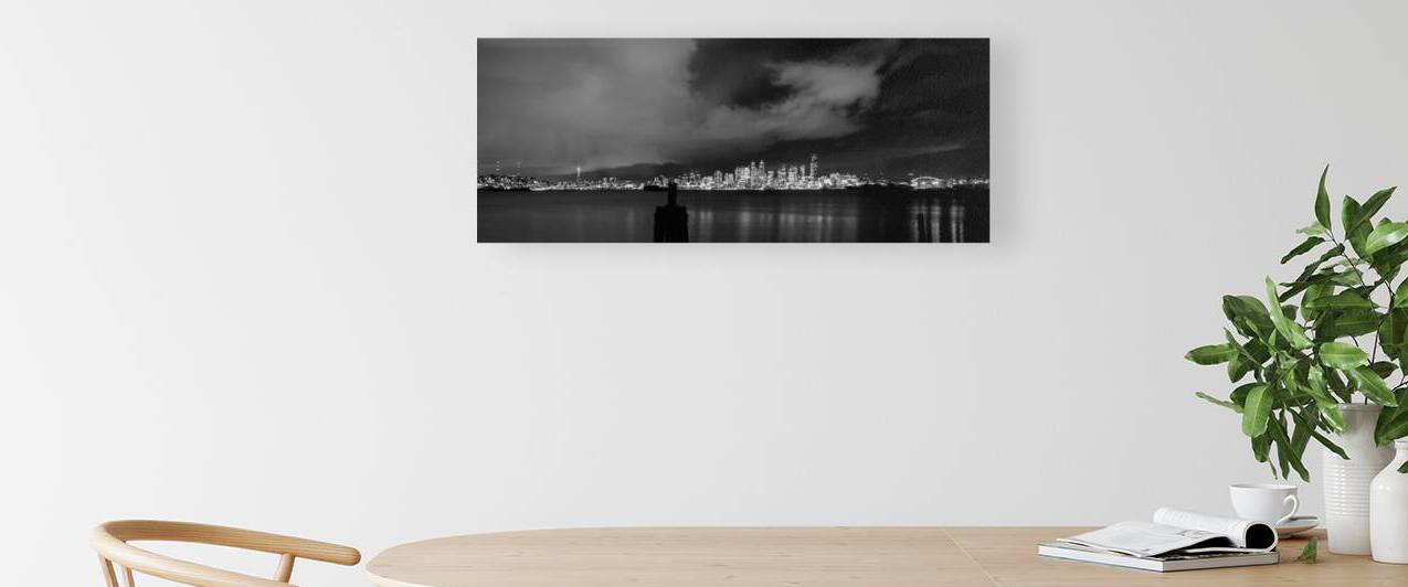 seattle city skyline at night  panoramic 308 Soun by Black And White