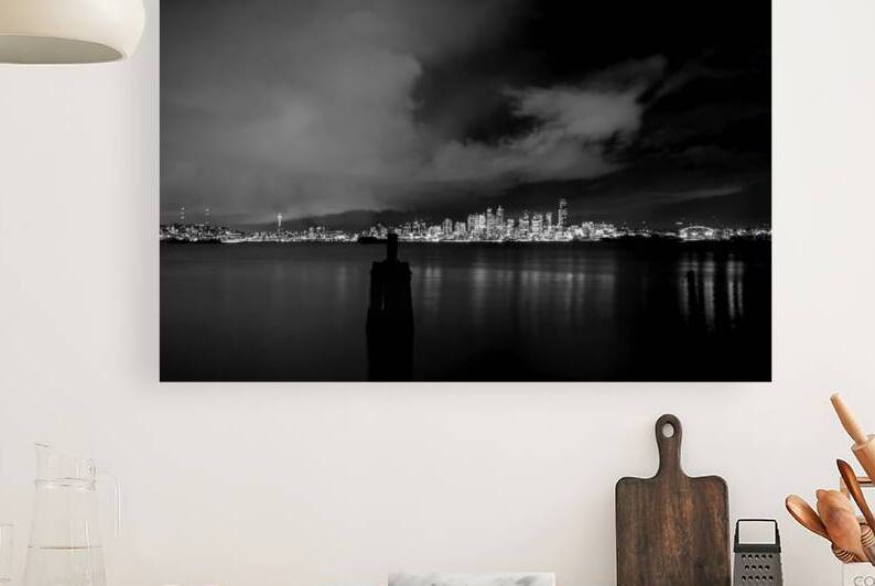seattle city skyline at night  horizontal 308 Sou by Black And White