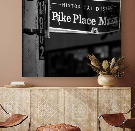 pike place market historical district sign  squar by Black And White
