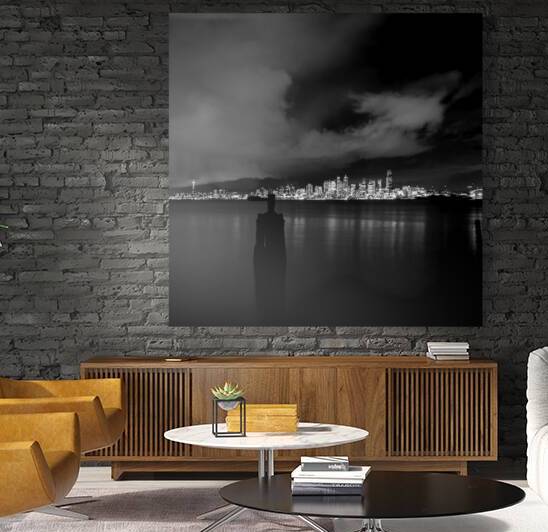 seattle city skyline at night  square 308 Sound 1 by Black And White