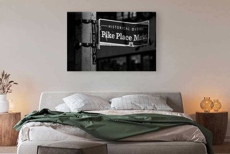 pike place market historical district sign  horiz by Black And White