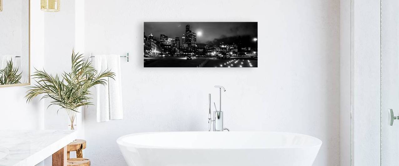 seattle skyline qwest parking lot  panoramic 305 by Black And White