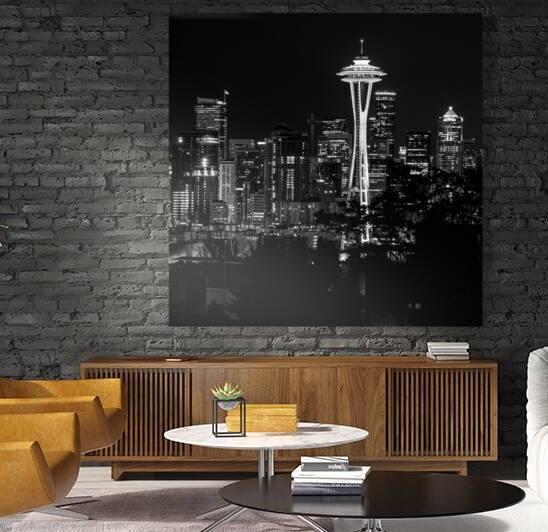 seattle skyline at night  square 2681 Emerald 13k by Black And White