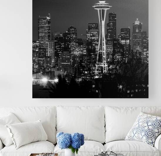 seattle skyline space needle  square 309 Space 13 by Black And White