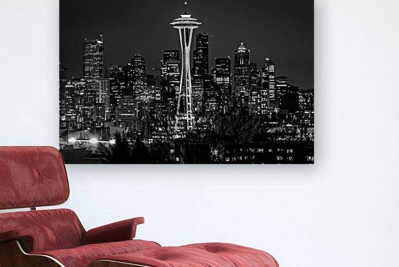 seattle space needle at night  horizontal 299 Nee by Black And White