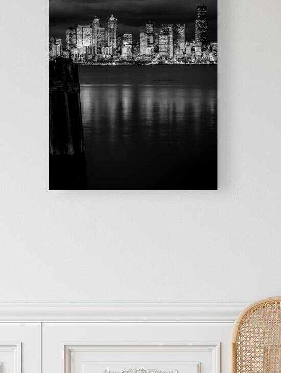 seattle skyline at night elliot bay  vertical 294 by Black And White