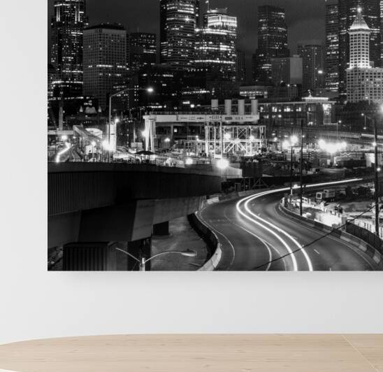 seattle skyline over alaskan way  square 2673 Ala by Black And White