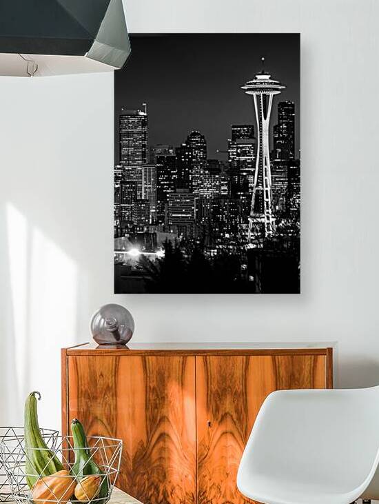 seattle skyline space needle  vertical 309 Space by Black And White